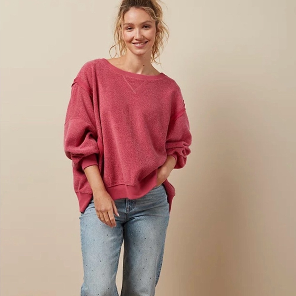 American Eagle Oversized Big Hug Reversible Fleece Rose Pink Sweatshirt NWOT